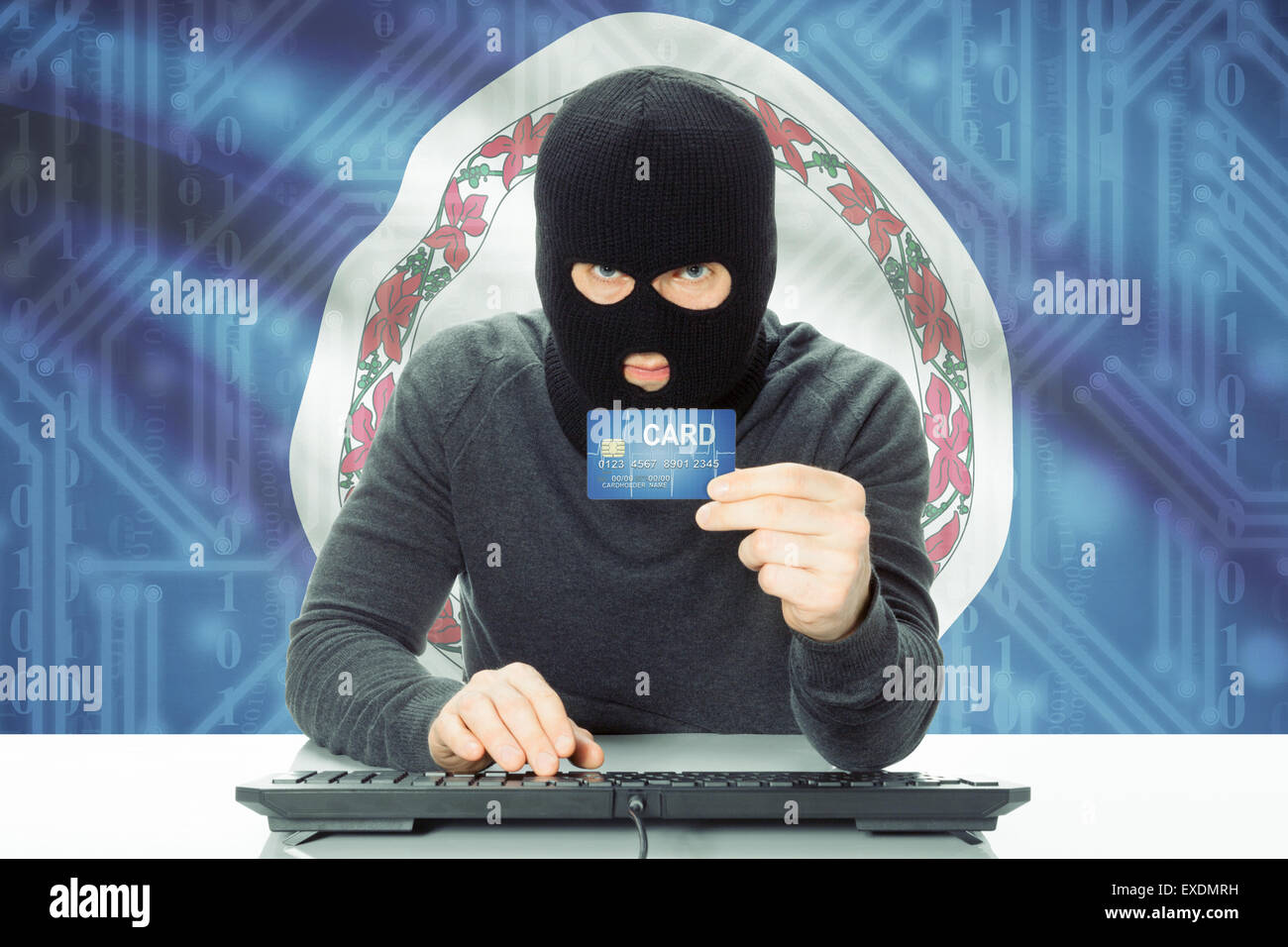 Hacker with US state flag on background - Virginia Stock Photo - Alamy