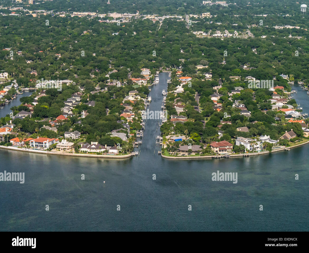 Aerials of houses on water in suburban Tampa Florida Stock Photo Alamy