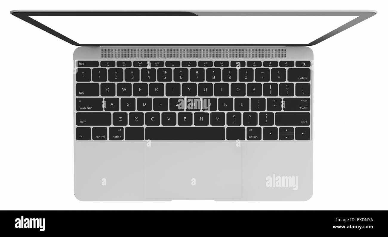 The new Laptop thinner and lighter with blank white screen. Isolated on white background Stock Photo