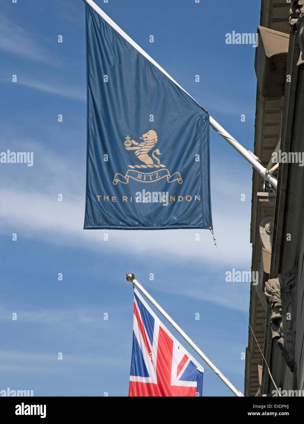 Flags on the Ritz Hotel, Piccadilly, London Stock Photo