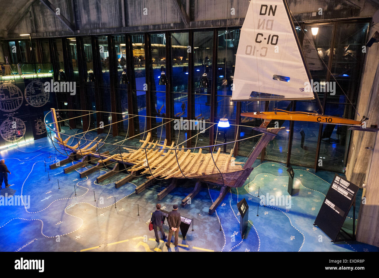 The Lennusadam Seaplane Harbour Museum in Tallinn, Estonia has the remains of a 16th century ship, built of oak and pine. Stock Photo