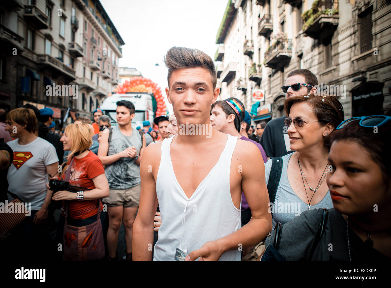 MILAN, ITALY - JUNE 29: gay pride manifestation in Milan June 29, 2013. Normal people, gay, lesbians, transgenders and bisexuals take to the street for their rights organizing a street parade party Stock Photo