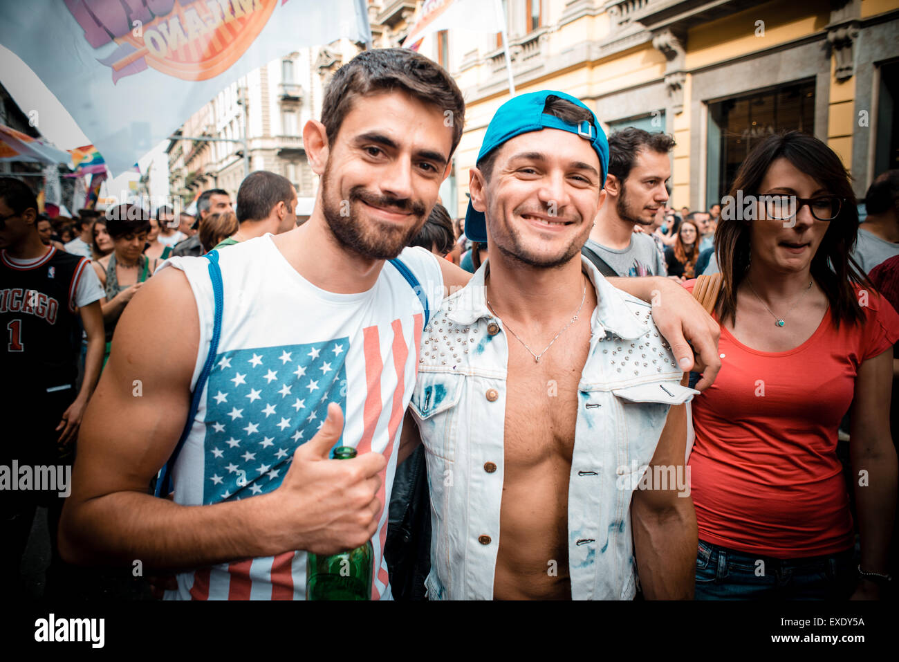 MILAN, ITALY - JUNE 29: gay pride manifestation in Milan June 29, 2013. Normal people, gay, lesbians, transgenders and bisexuals take to the street for their rights organizing a street parade party Stock Photo