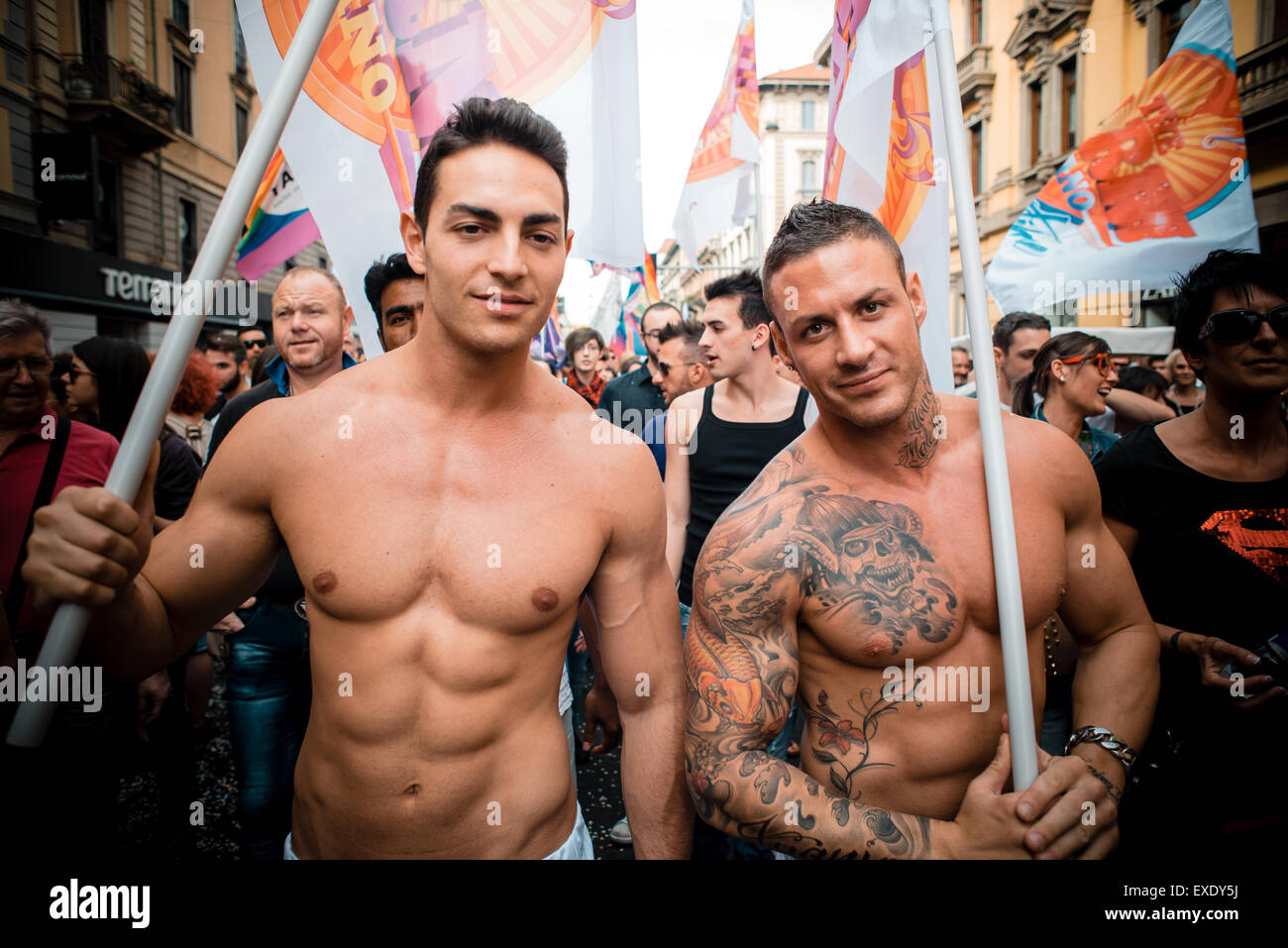 MILAN, ITALY - JUNE 29: gay pride manifestation in Milan June 29, 2013. Normal people, gay, lesbians, transgenders and bisexuals take to the street for their rights organizing a street parade party Stock Photo