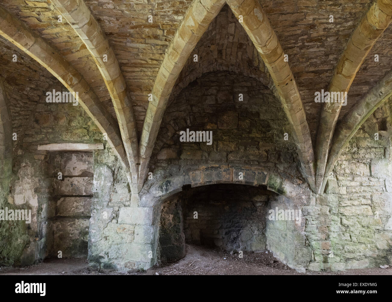 Fireplace and vaulted ceiling Stock Photo