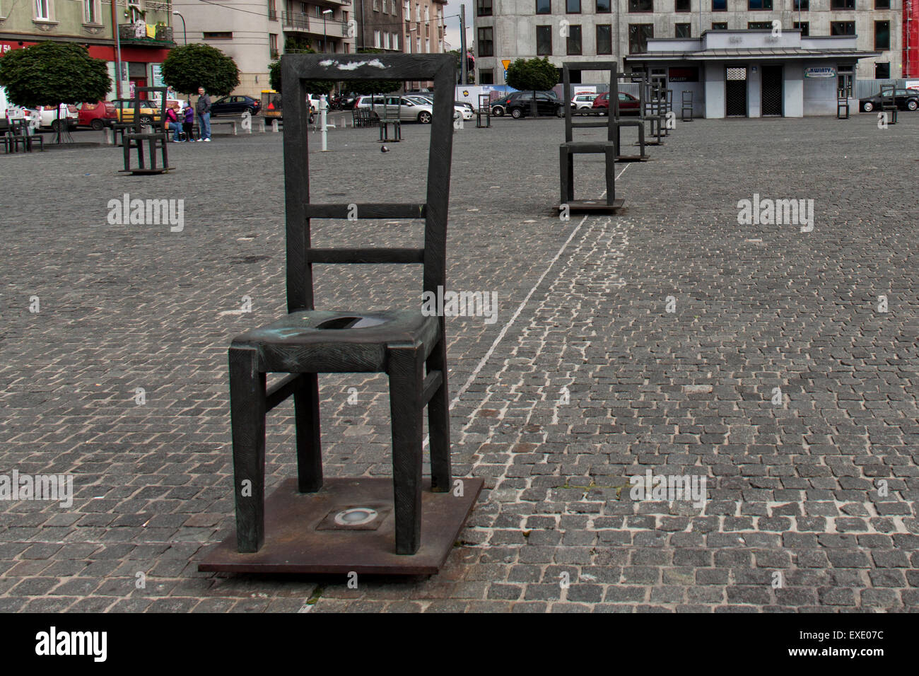 The sixty chairs memorial in Krakow on the site of the Jewish Ghetto to