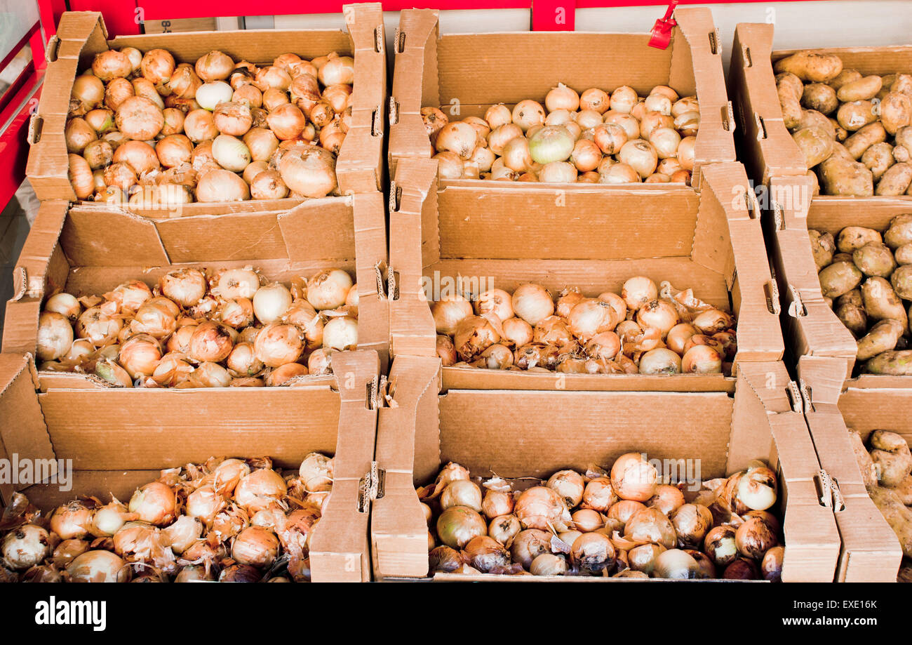 Crates of brown onions on sale at a Turkish market Stock Photo Alamy