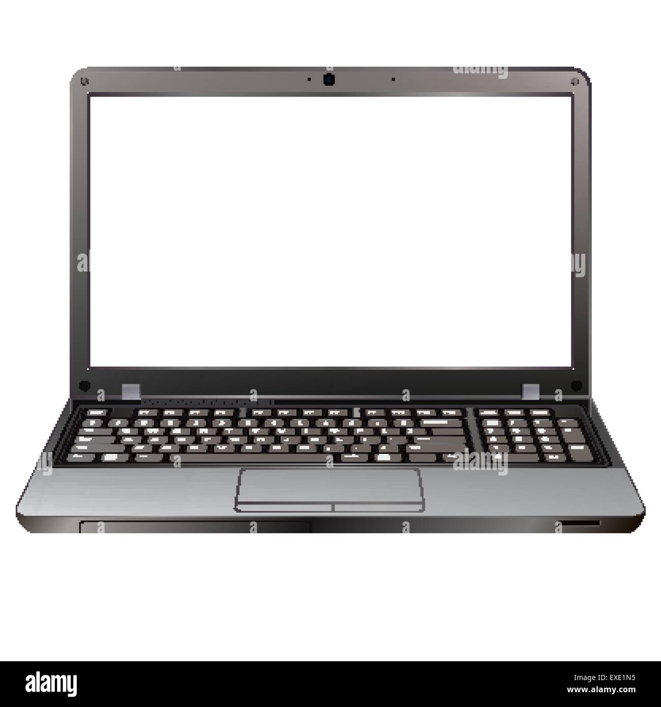 photo realistic laptop front view with blank screen isolated on white background Stock Vector