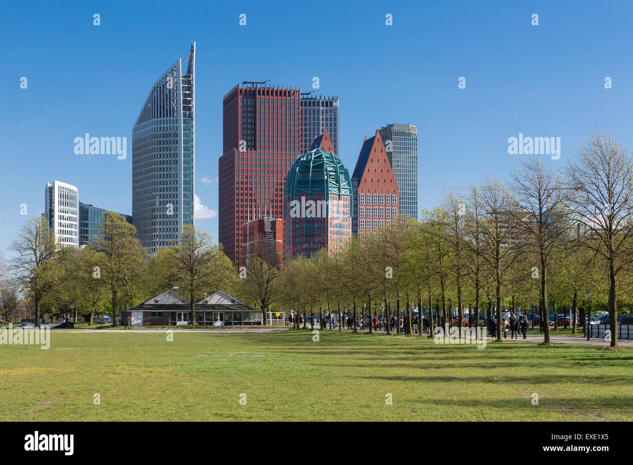 Skyline The Hague with big skyscrapers and city park, The Netherlands Stock Photo