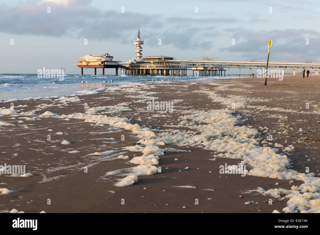 View from the beach at the famous Pier of Scheveningen, The Netherlands Stock Photo