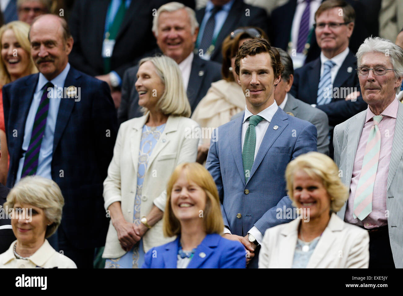 Wimbledon, UK. 12th July, 2015. The Wimbledon Tennis Championships. Gentlemens Singles Final between Novak Djokovic (SRB) and Roger Federer (SUI). Benedict Cumberbatch looks on from the Royal Box Credit:  Action Plus Sports/Alamy Live News Stock Photo