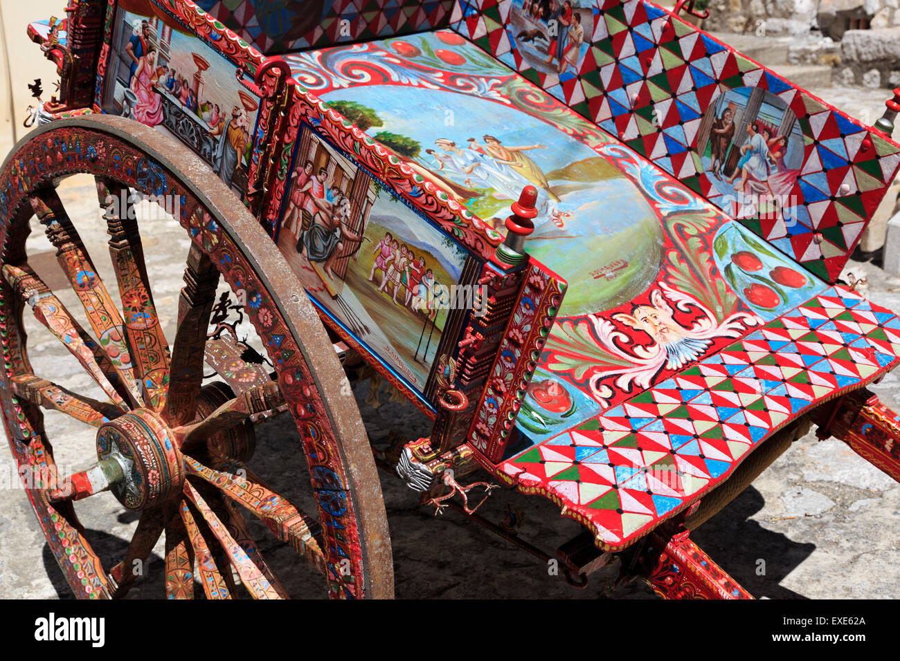 Detail from a traditional Sicilian horse drawn cart, Taormina, Sicily, Italy Stock Photo