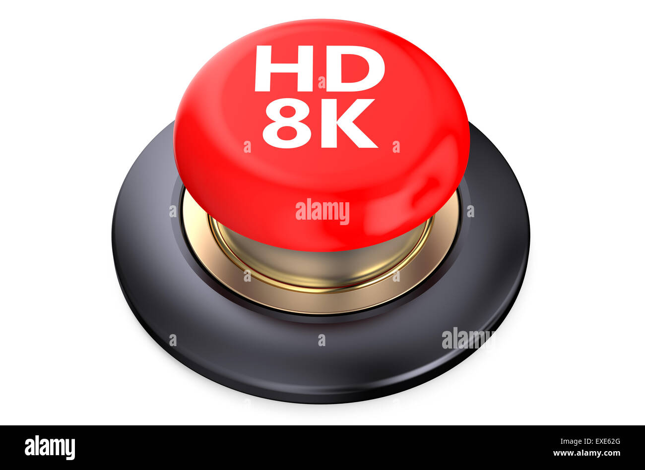 'HD 8K' red pushbutton  isolated on white background Stock Photo