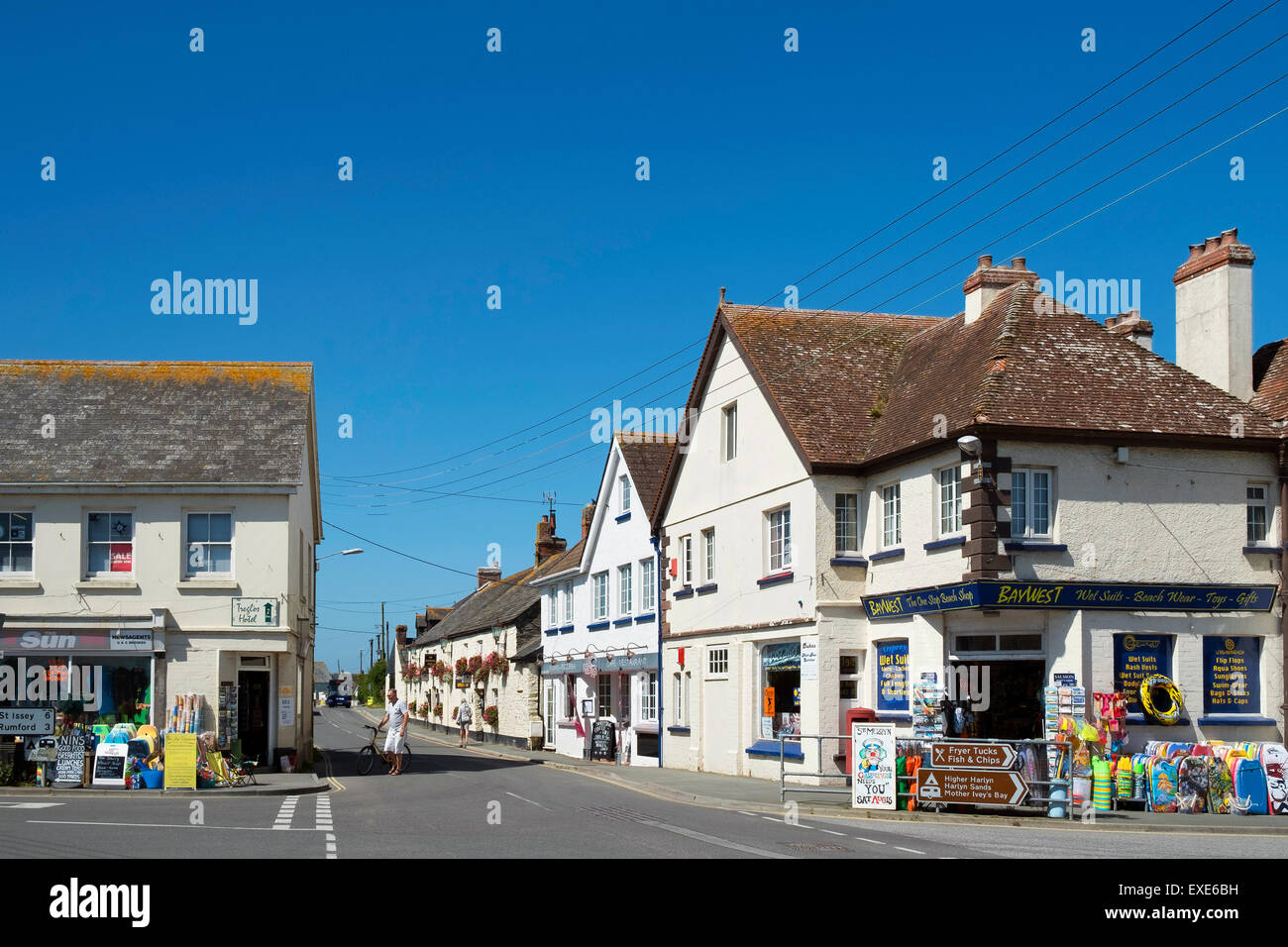 The main street in St.Merryn, Cornwall, UK Stock Photo