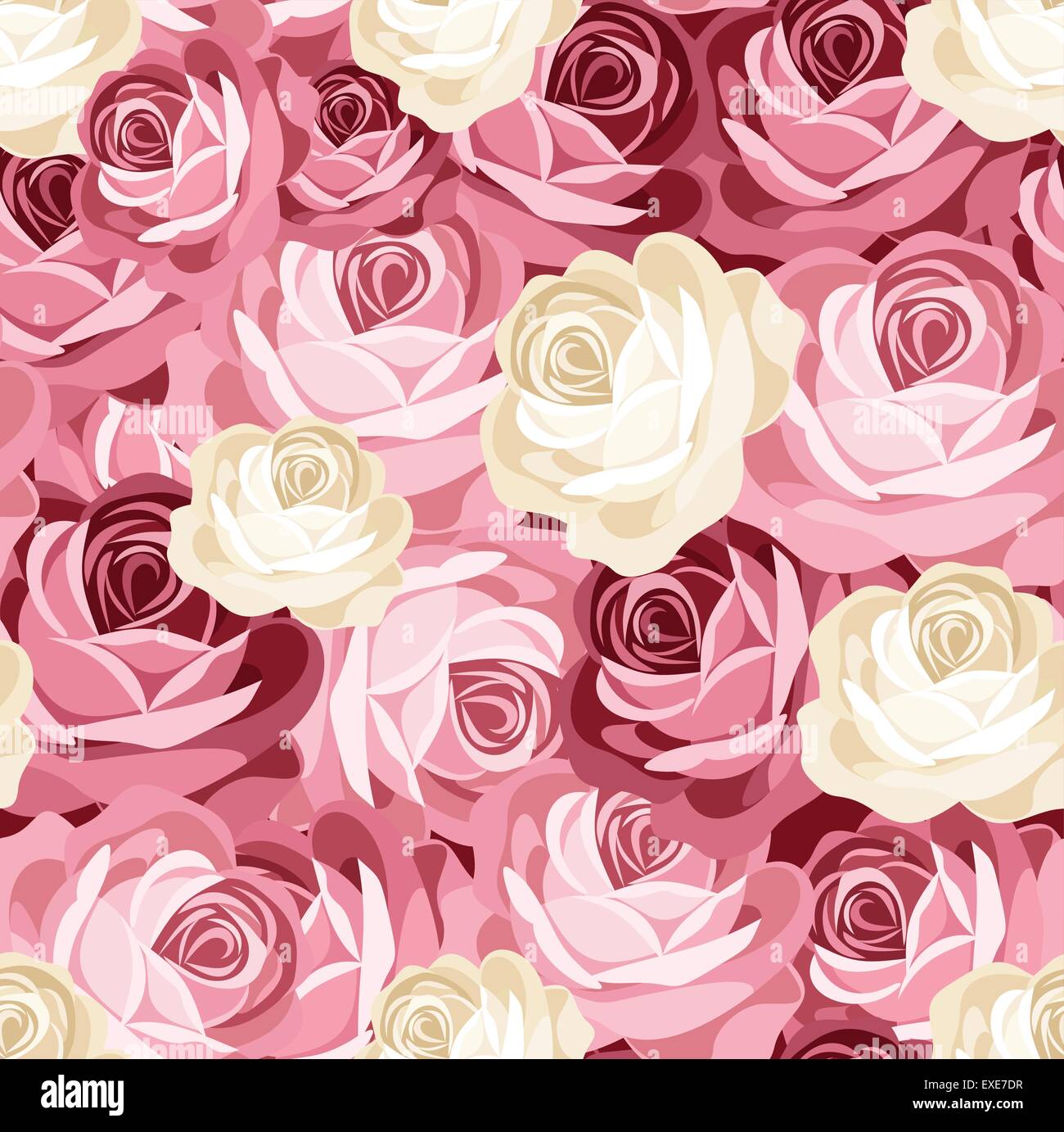Seamless pattern with pink and white roses. Vector illustration Stock ...
