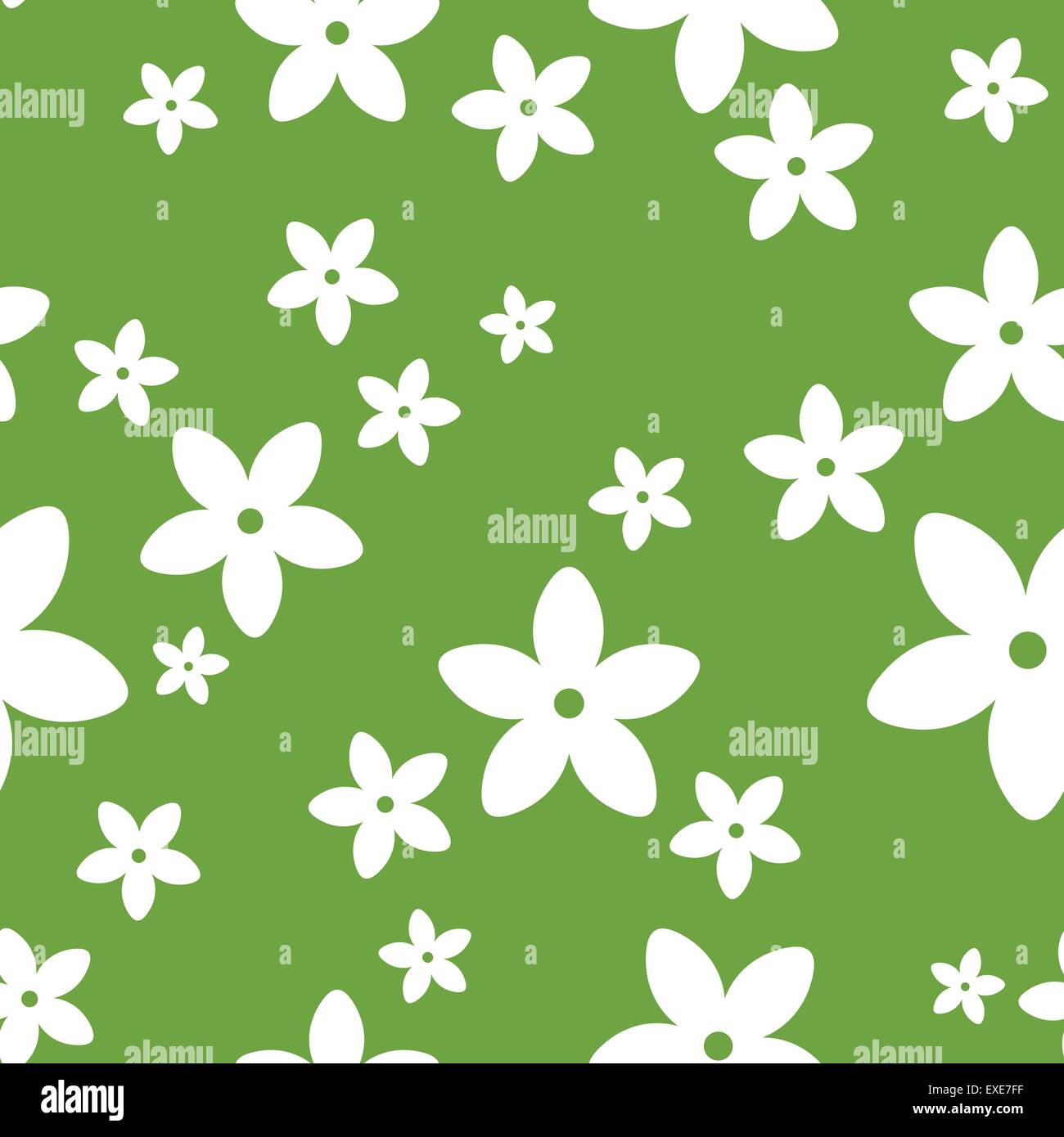 Vector seamless pattern with white flowers on a green background Stock ...