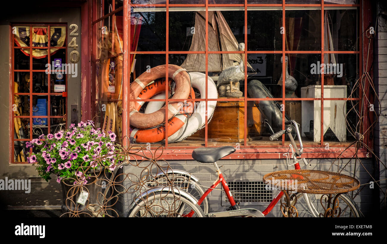 Antique store on Water Street downtown Excelsior, Minnesota on a quiet