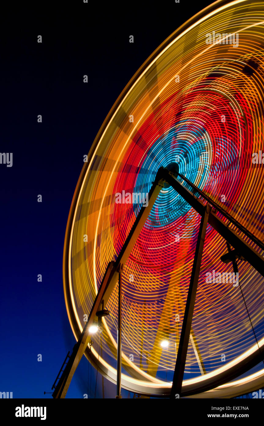 Ferris wheel at night at the Steele County Free Fair in Owatonna, Minnesota. Stock Photo