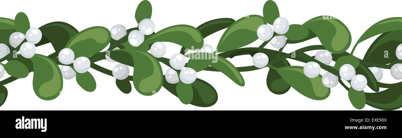 Horizontal seamless background with Christmas mistletoe. Vector illustration. Stock Vector