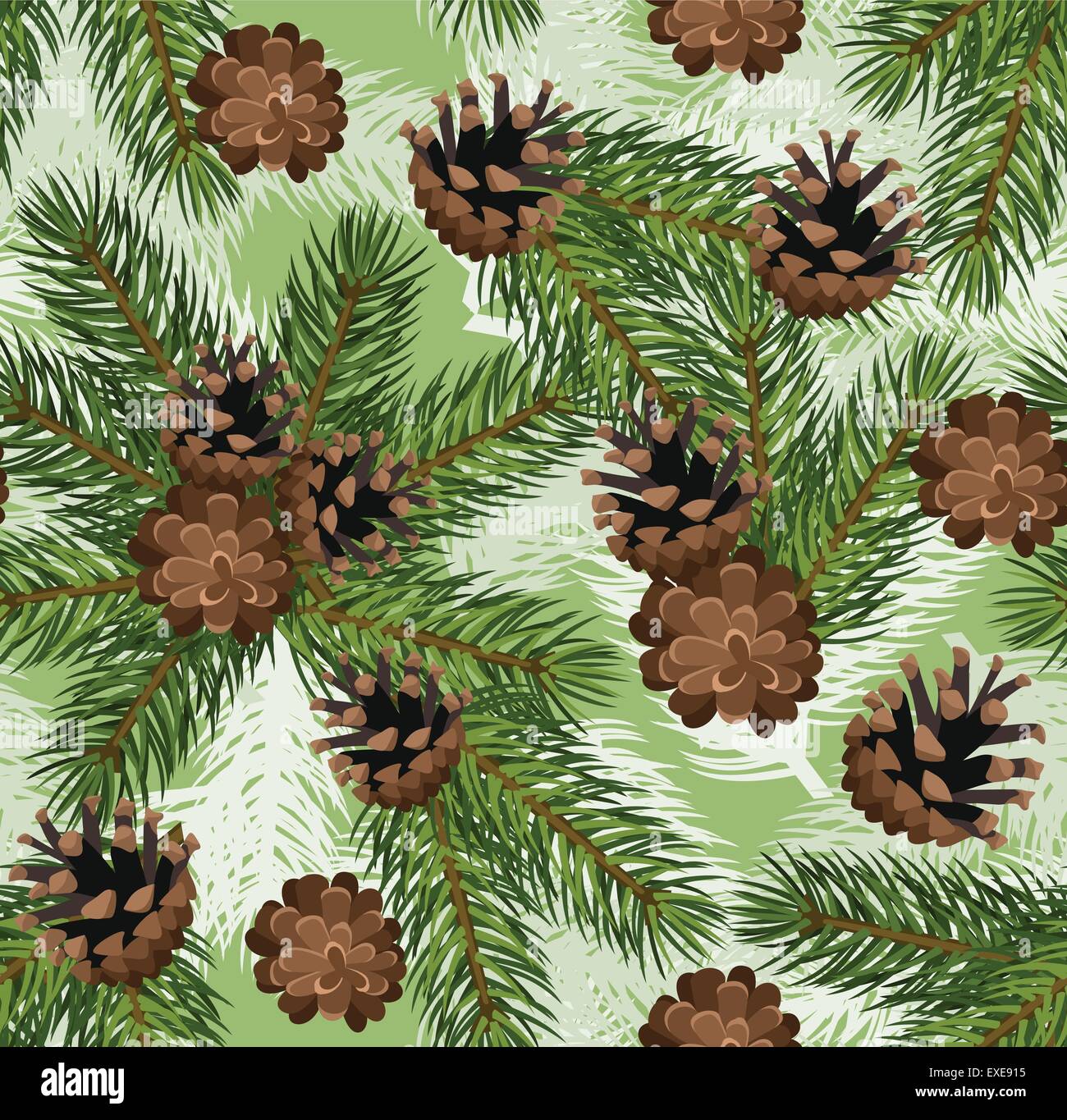Vector seamless background with fir tree branches and cones Stock ...
