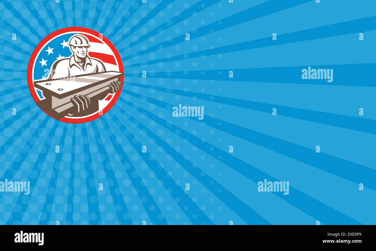 Business card showing illustration of construction steel worker ...
