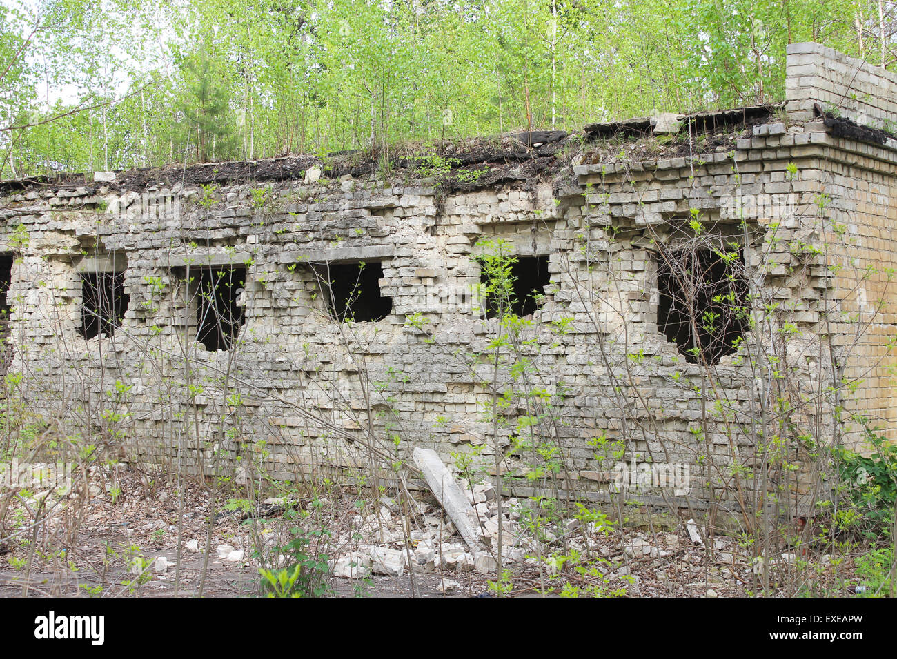 old desolate and broken building without windows Stock Photo
