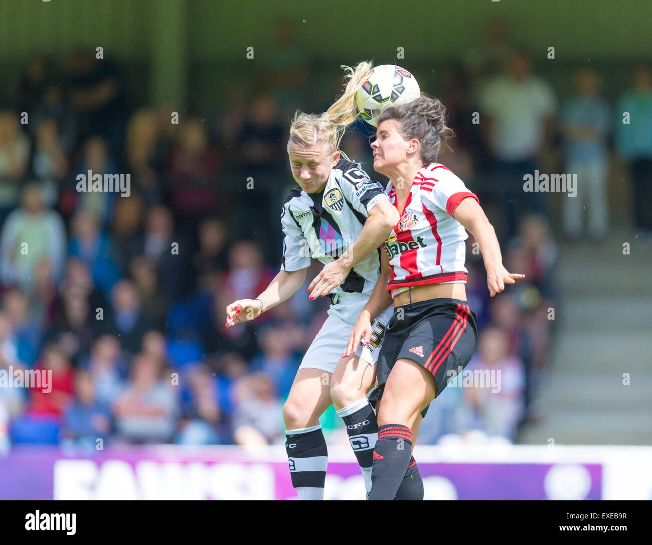 Hetton Centre, Sunderland, UK. 12th July, 2015. The FA Women's Super League Football, Sunderland versus Notts County Ladies. Notts and England captain Laura Bassett competes for the ball. © Action Plus Sports/Alamy Live News Stock Photo
