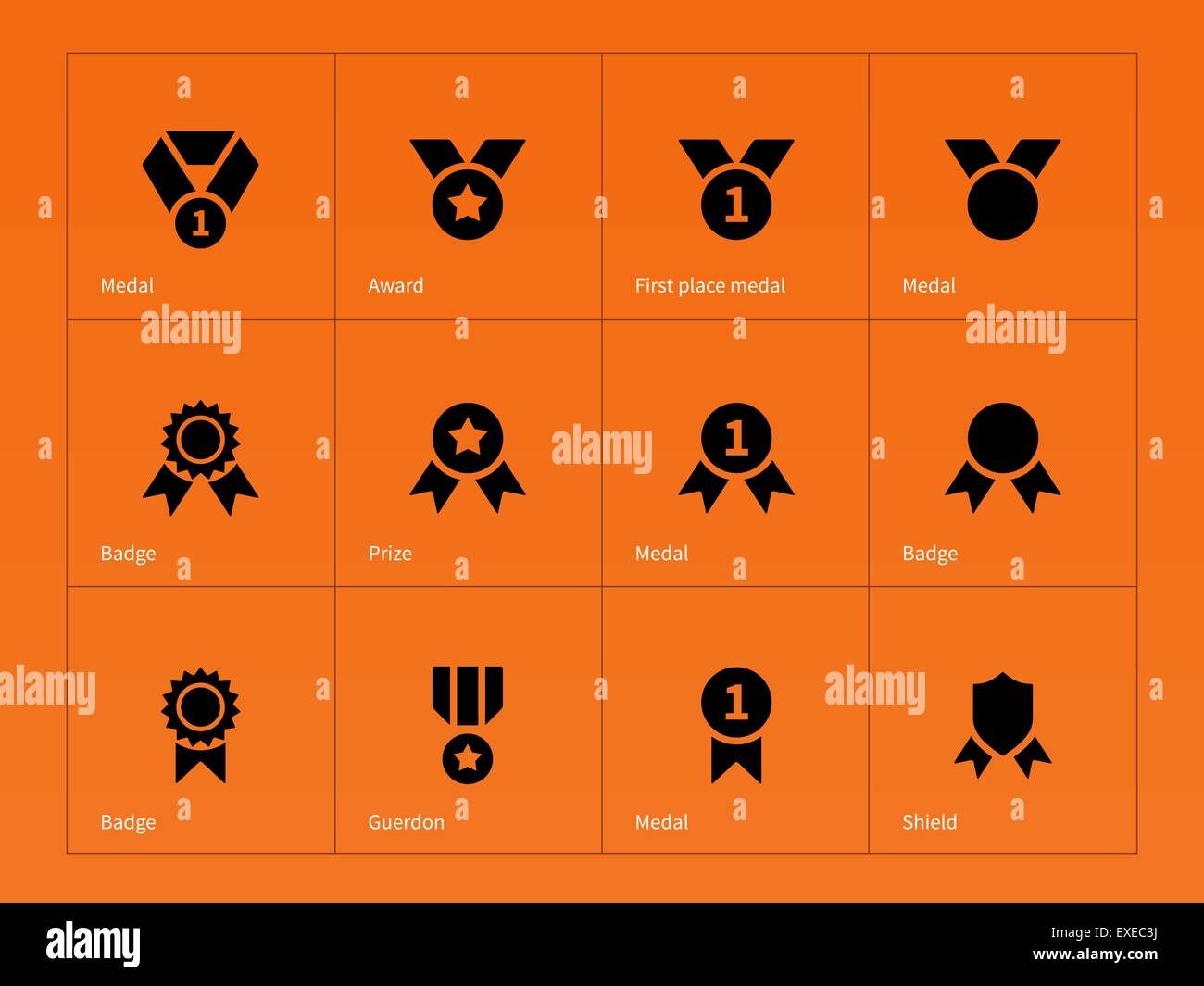 Medal and cup icons on orange background. Stock Vector