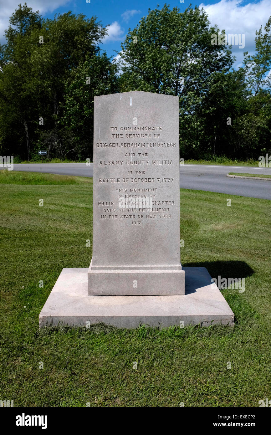 To commemorate the services of  Brigadier General Abraham Ten Broeck and the Albany County Militia in the Battle of Saratoga Stock Photo