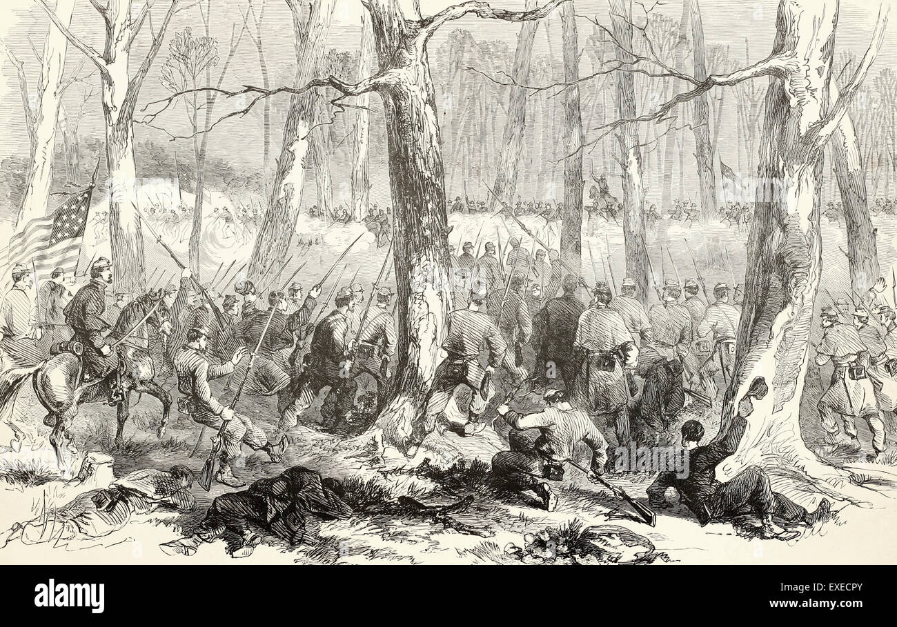 Capture of Fort Donelson - Charge of the Eighth Missouri Regiment and the Eleventh Indiana Zouaves, February 15th 1862. USA Civil War Stock Photo