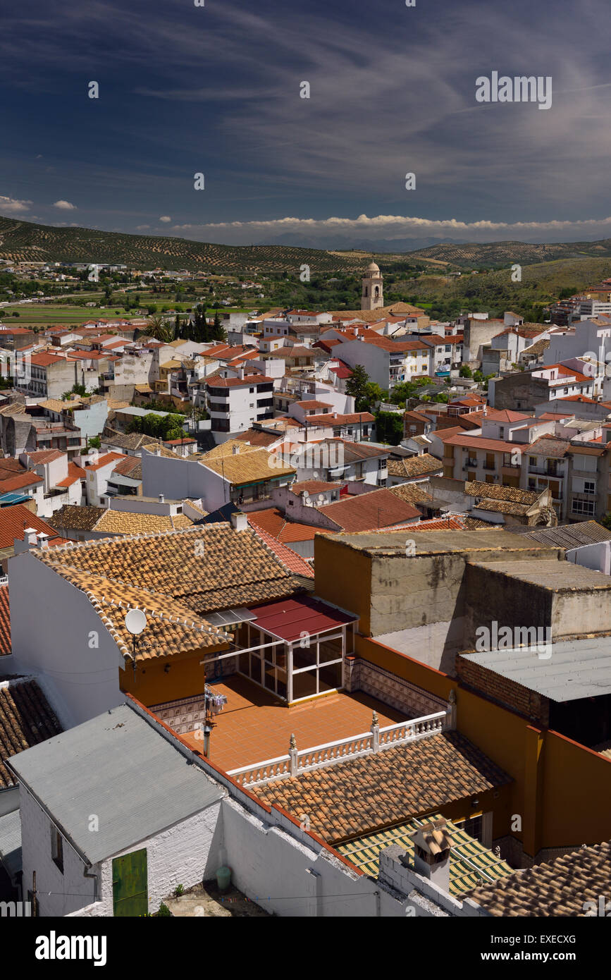 Rooftop tiles with Church of Santa Catalina at Loja Granada Spain Stock Photo