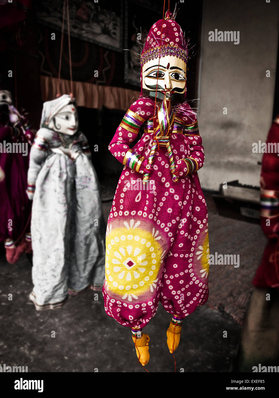 Indian string puppet hung up in rajasthan Stock Photo