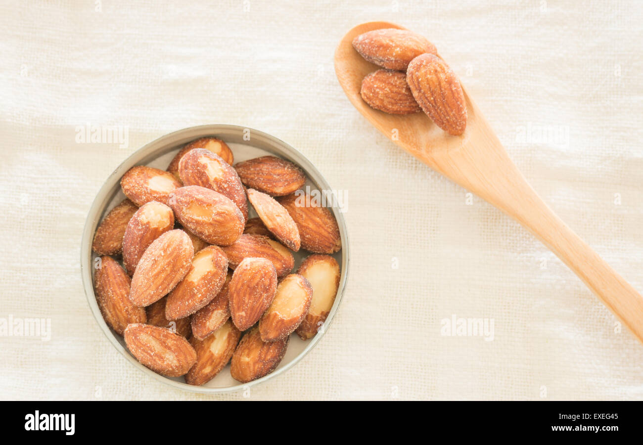 Almond grain roast salt on kitchen table, stock photo Stock Photo