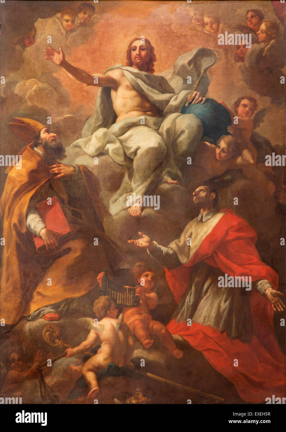 Rome - The painting of Christ with the sts. Ambrose and Charles church ...