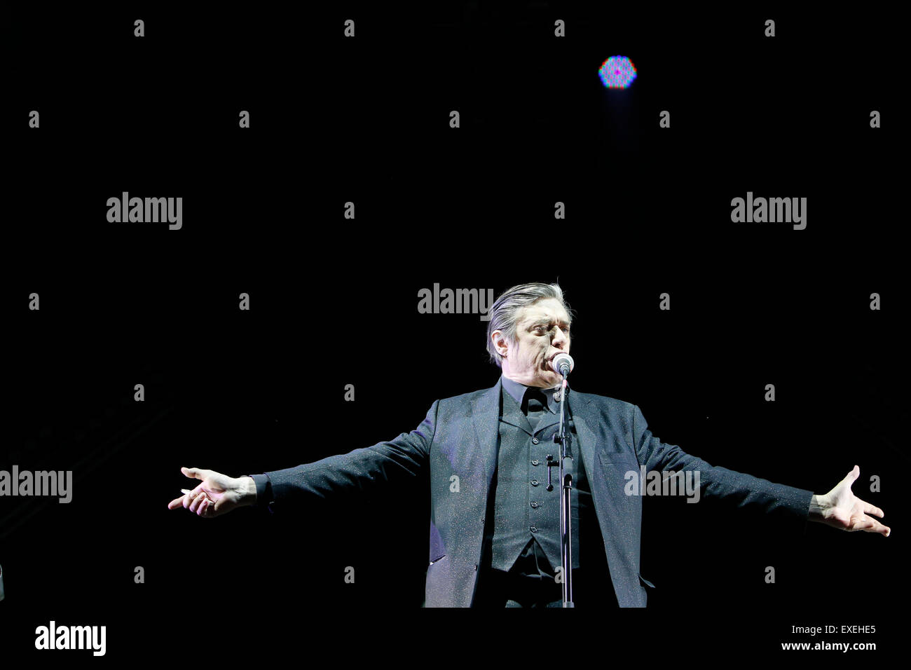 Singer Blixa Bargeld from German music band Einsturzende Neubauten performs at the Open air music festival Pohoda in Trencin, Slovakia on July 10, 2015. (CTK Photo/Peter Jakab) Stock Photo