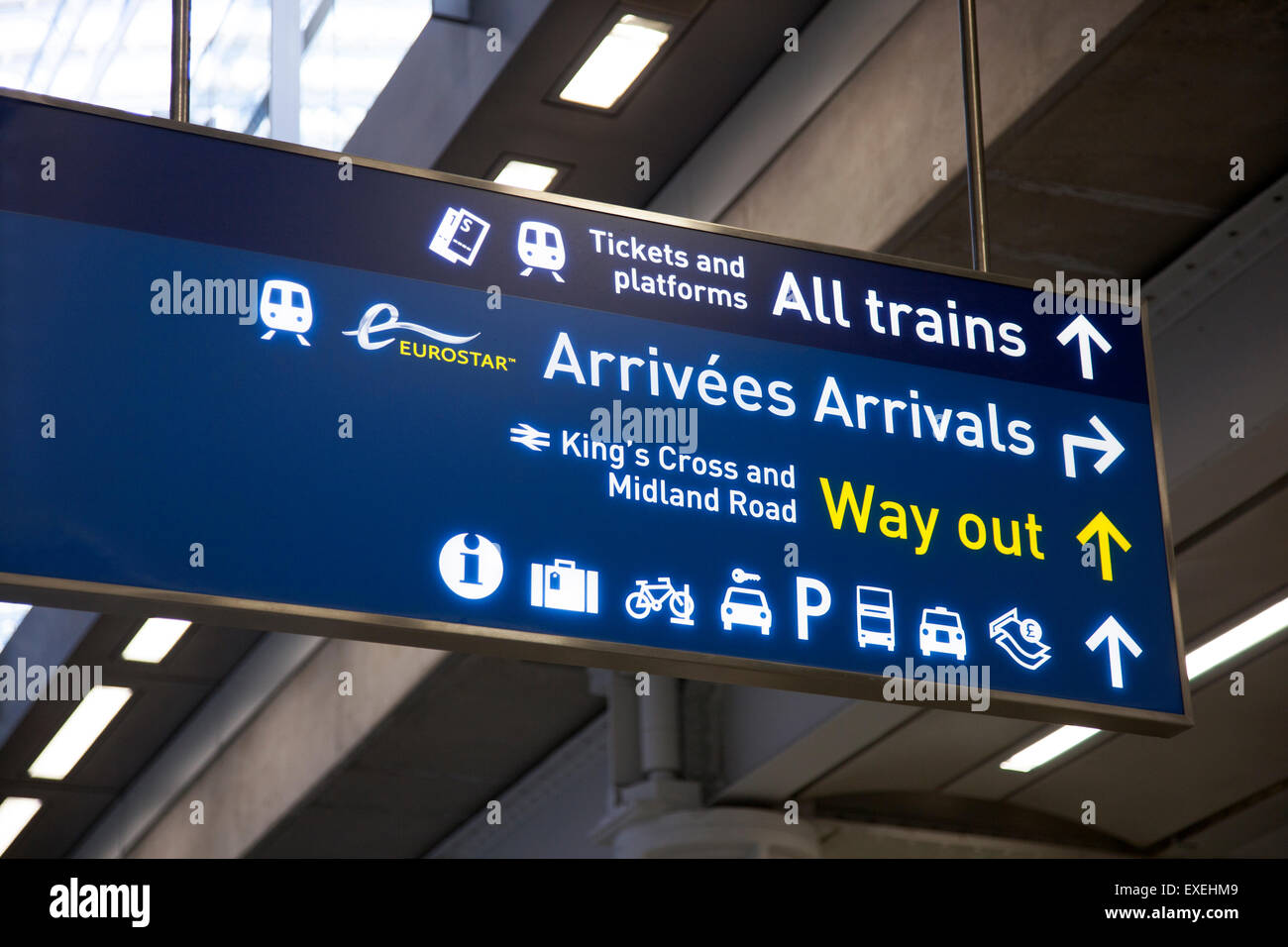 Eurostar directions sign at St Pancras International Station Stock Photo