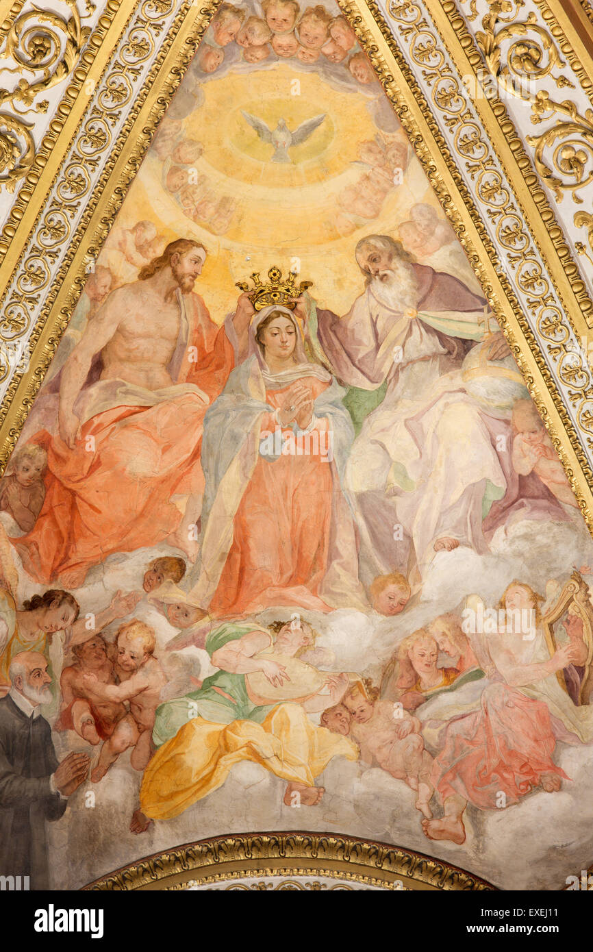 ROME, ITALY - MARCH 25, 2015: The fresco in side apse of church Chiesa San Marcello al Corso by Francesco Salviati (1563). Stock Photo