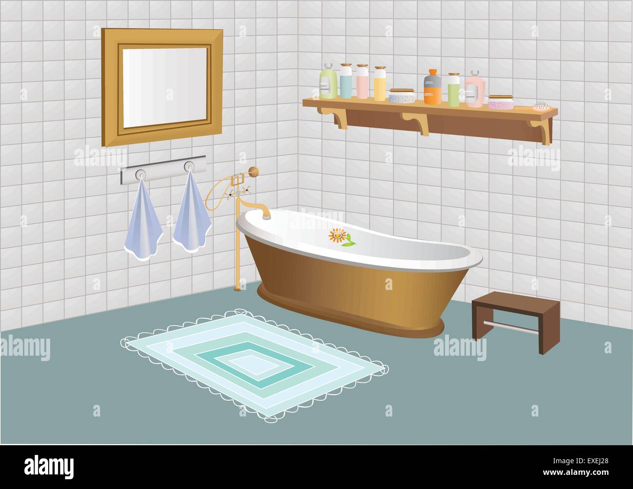 Bathroom with mirror, shelf and cosmetics Stock Vector Image & Art - Alamy