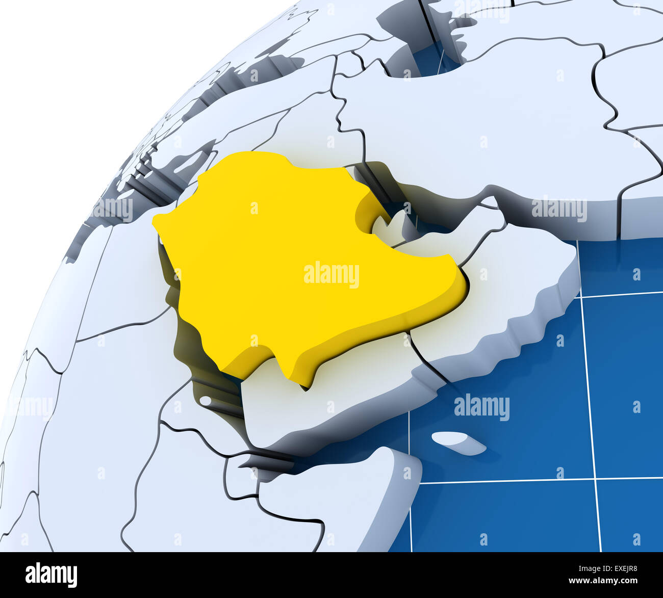 Globe with extruded continents, close-up on Saudi Arabia Stock Photo