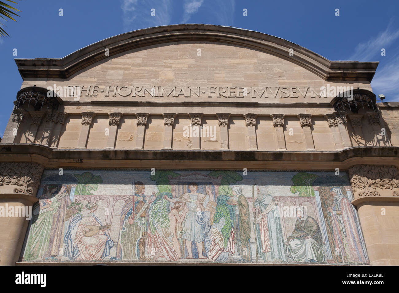 Neoclassical mosaic mural at the entrance of The Horniman Museum and Gardens, Forest Hill, Southeast London, England, UK Stock Photo