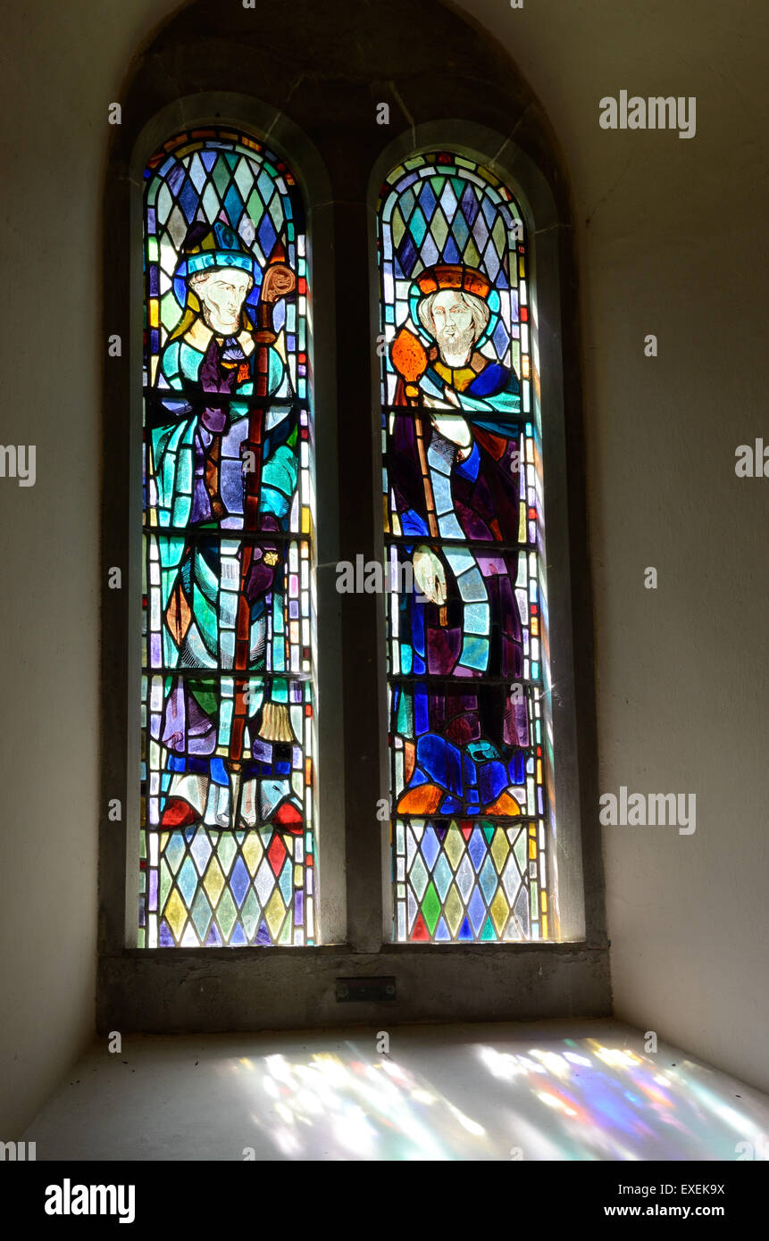 Stained glass window St Davids Church Caldey island Tenby Pembrokeshire
