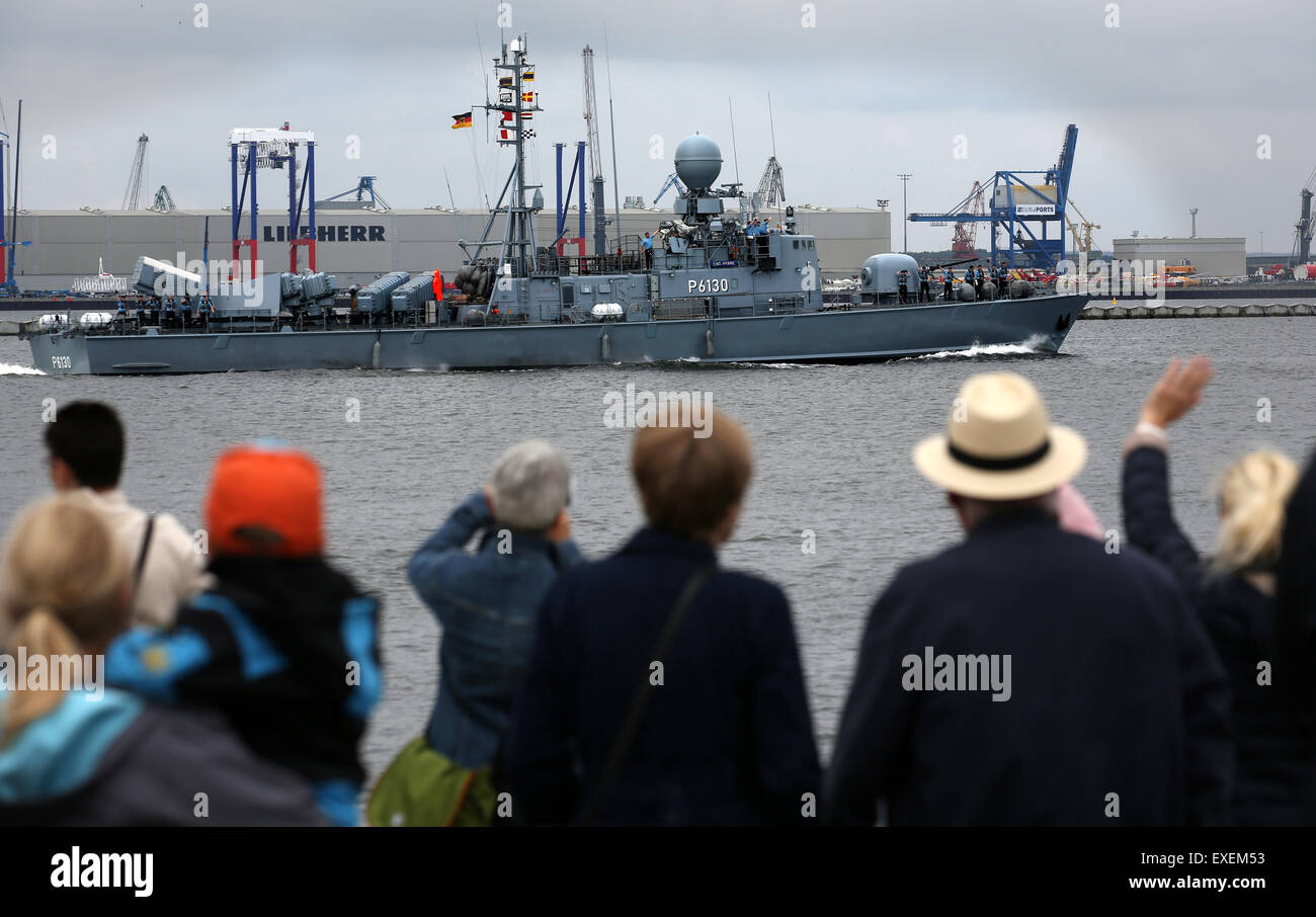 Friends and family wave goodbye as speed boat 'Hyaene' (Hyena) leaves
