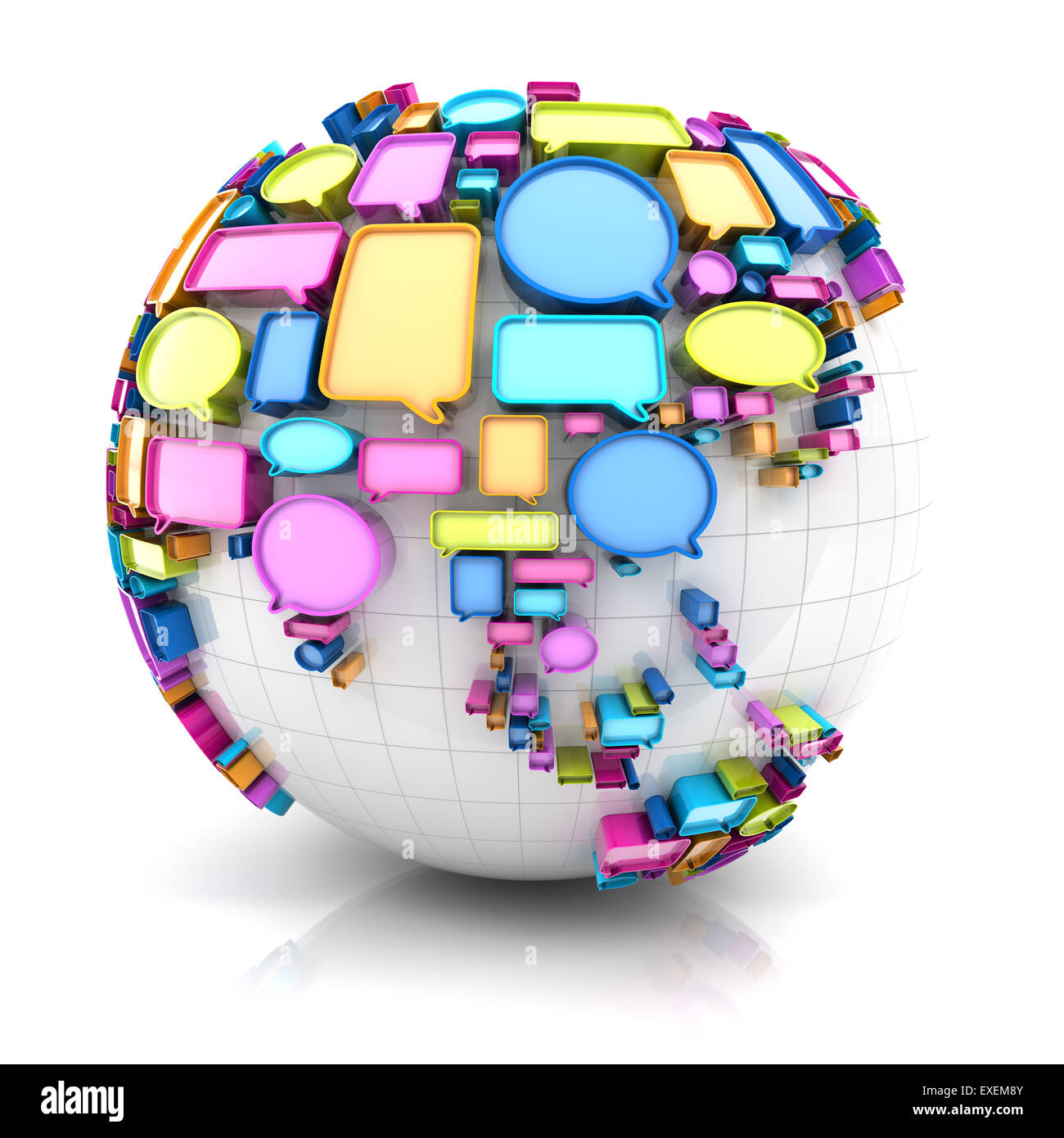 Globe with speech bubbles Stock Photo