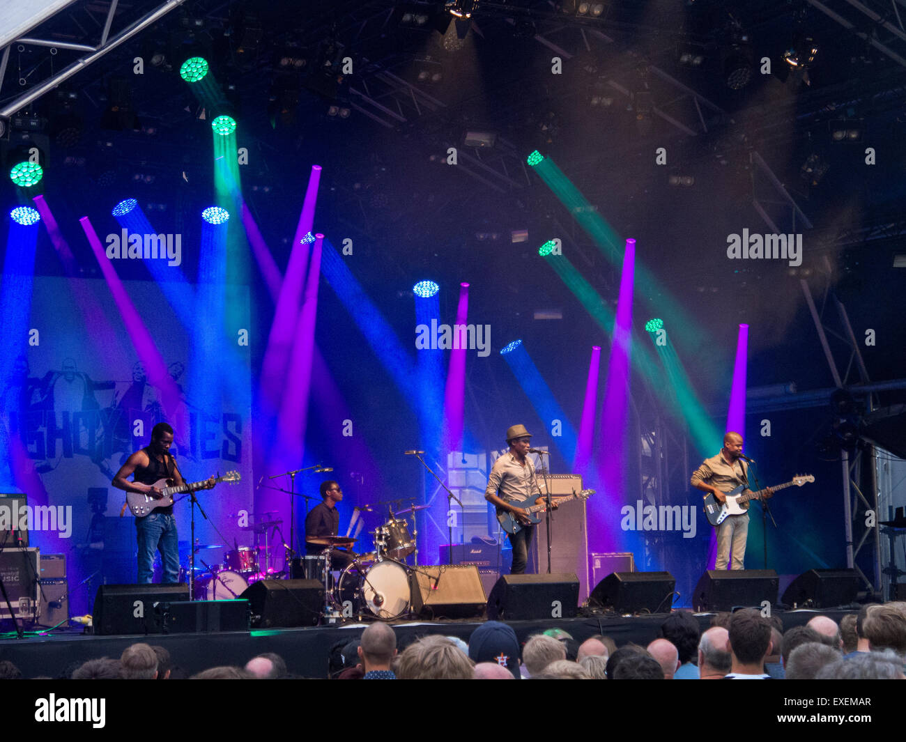 Songhoy Blue Mali rock band playing live gig at Somerset House festival London UK Stock Photo