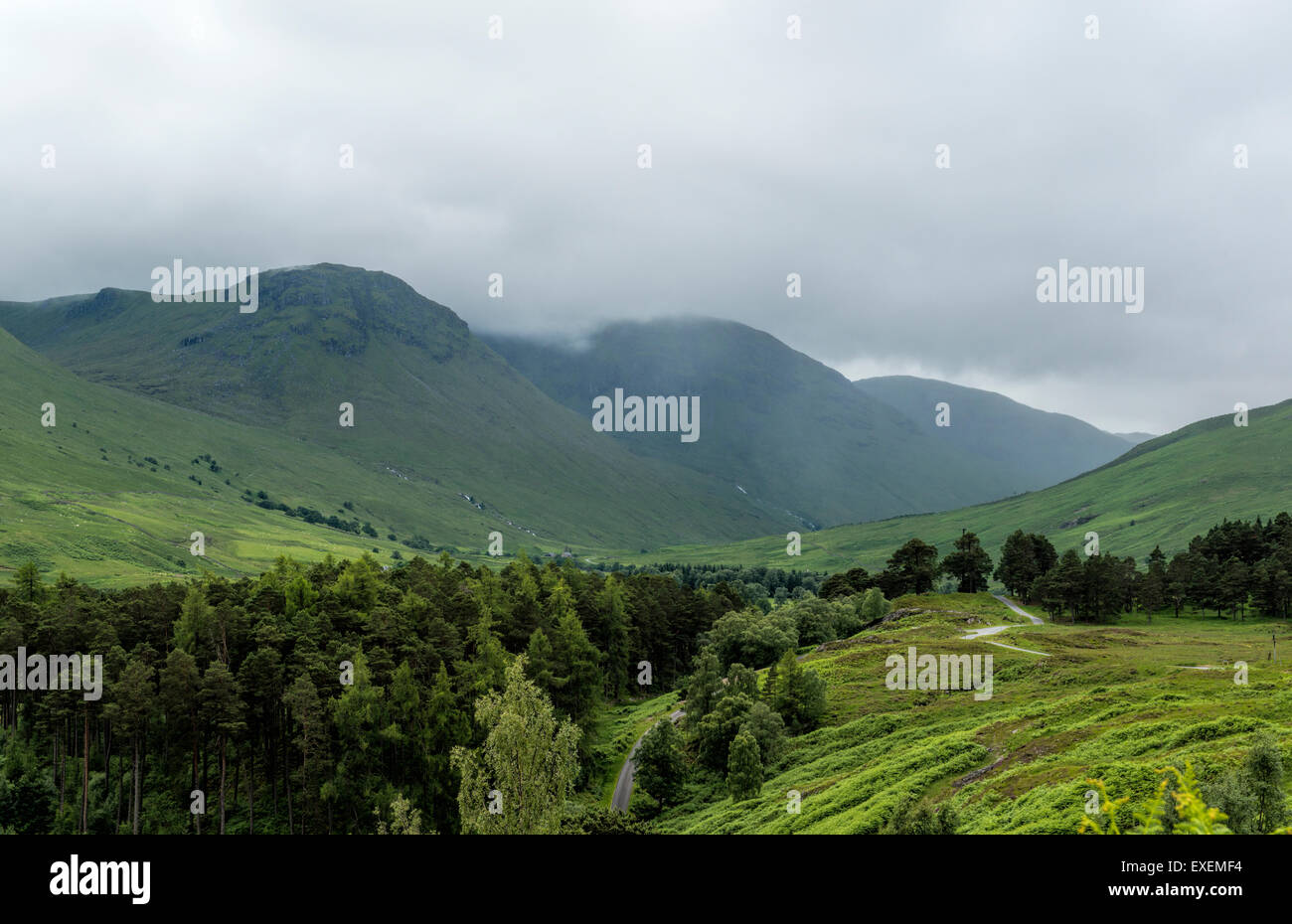 A View Of Glen Lyon With Showers, Highland Perthshire, Scotland. Stock Photo