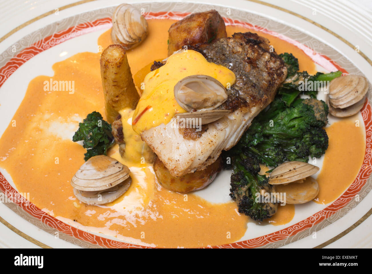 Hake, shellfish sauce, clams, rouille, Rafael's Restaurant at The Goods