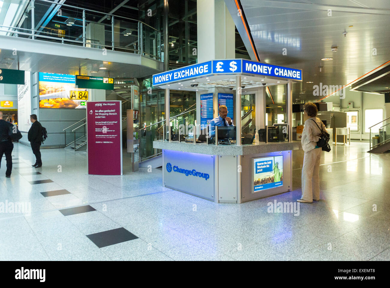 Dusseldorf, Germany, Money Exchange Kiosque Bank at German Airport, Flight Facilities Stock Photo