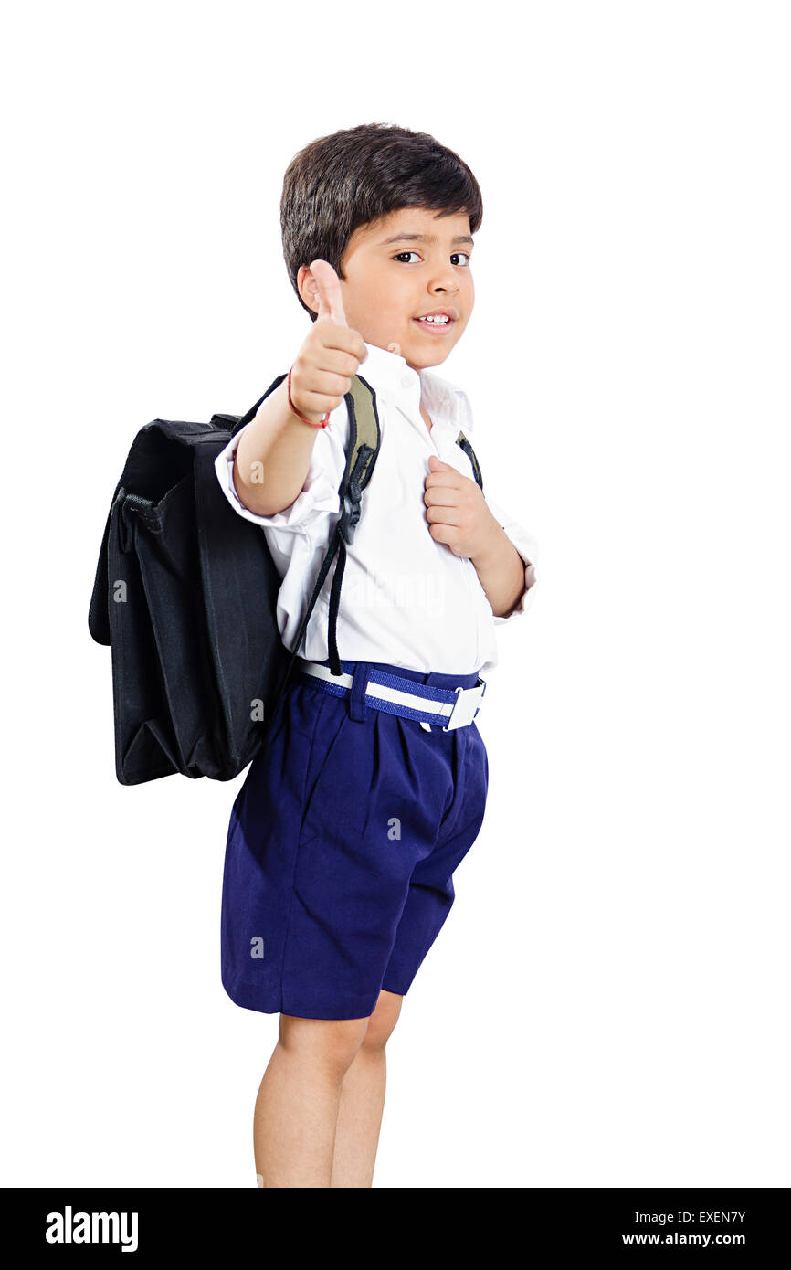 1 indian rural School kids boy Thumbs Up showing Stock Photo