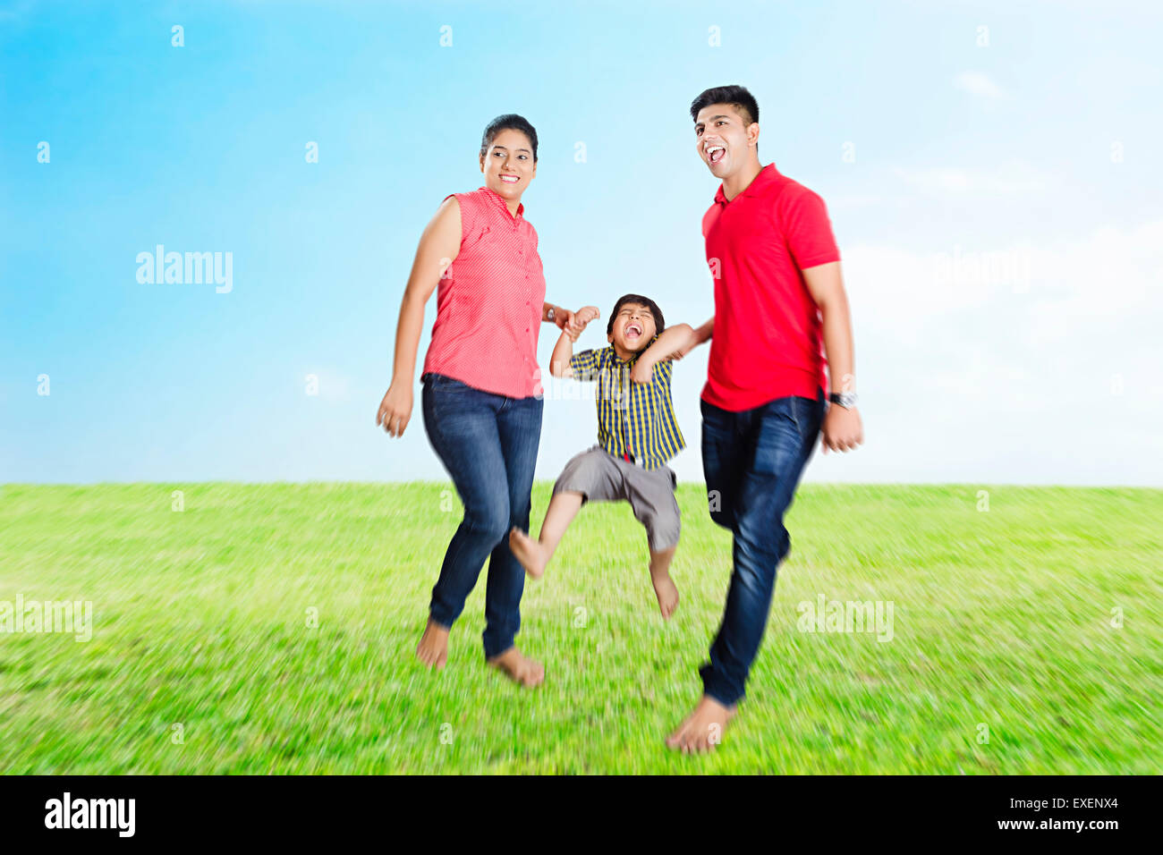 indian Parents with son park enjoy Stock Photo