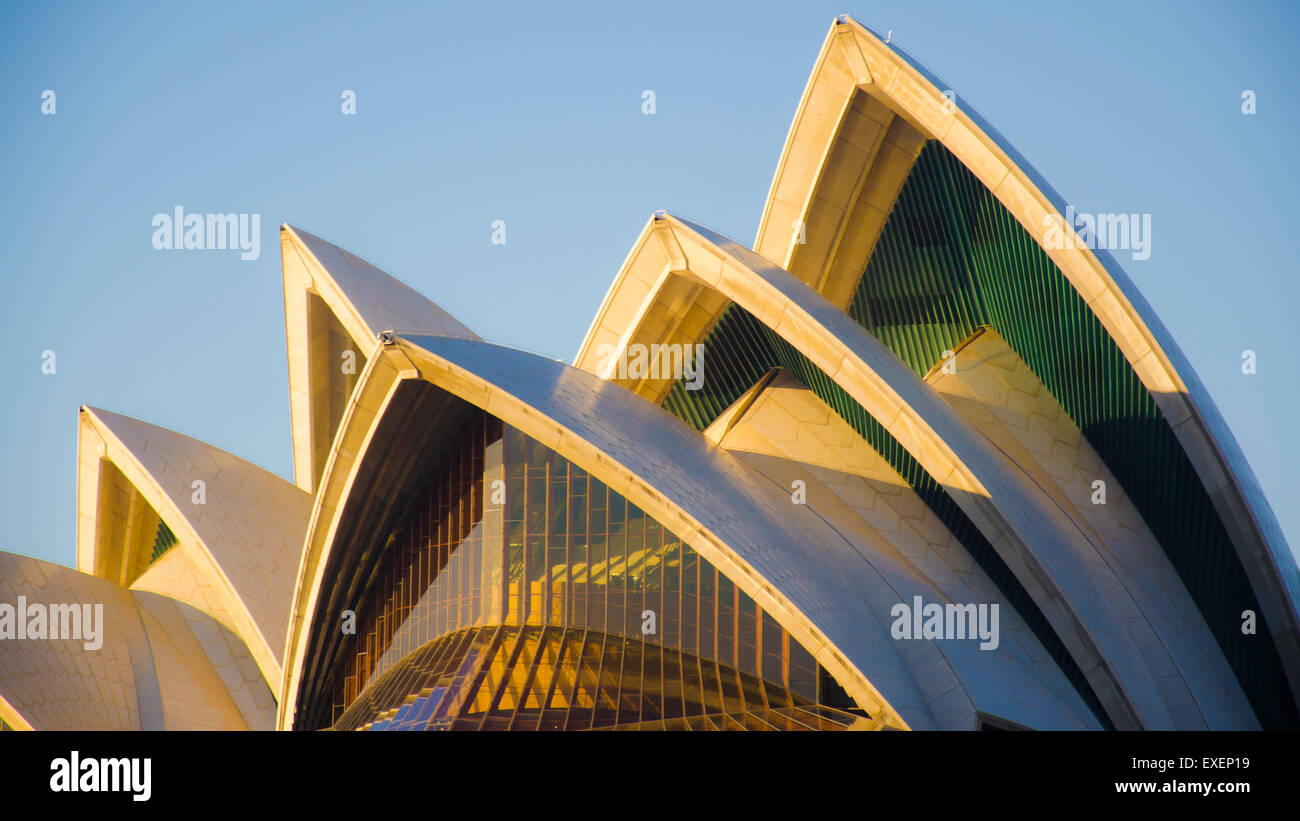 Morning sun on the sails of the Sydney Opera House in Australia Stock Photo
